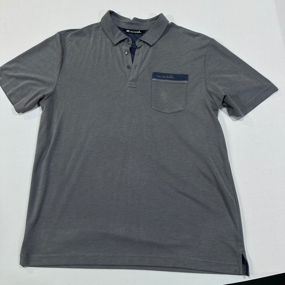 Travis Mathew Polo Shirt Mens XL Blue Solid Pocket Polyester Modal Golf SNAG